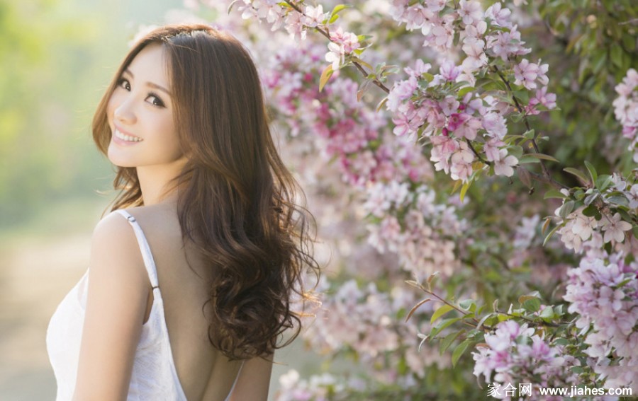 柳岩唯美花海写真 深V白裙美丽动人
